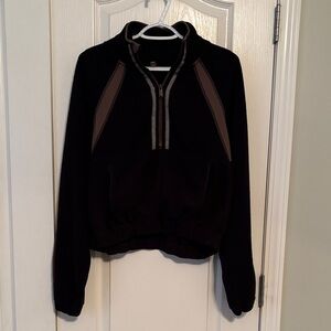 Free People Movement Cropped Black and Brown Half-Zip Soft Fleece Pullover sz M